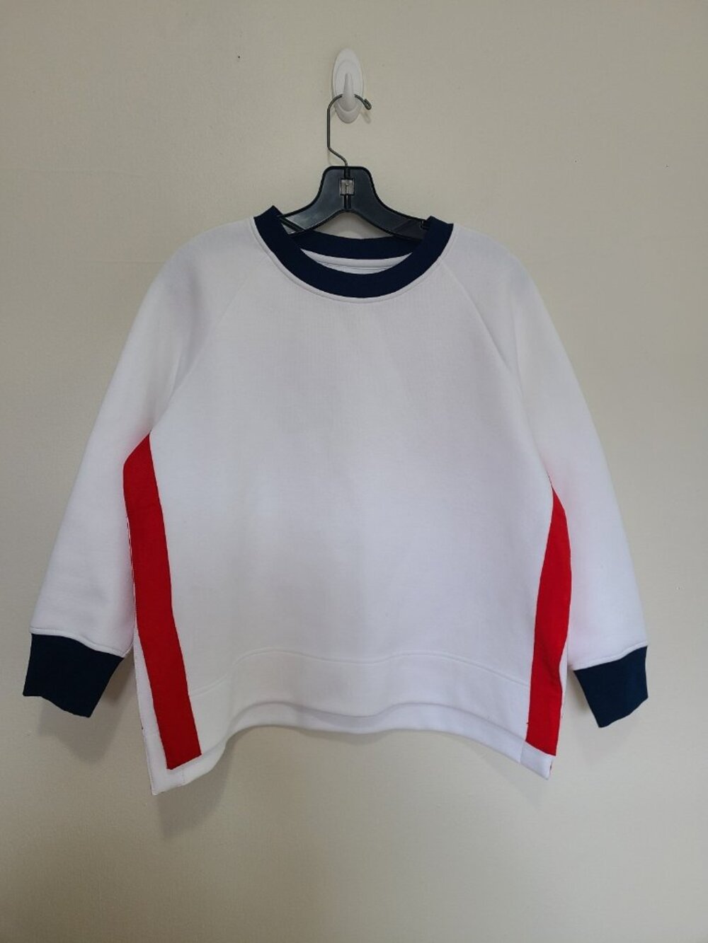 TUCKERNUCK Sport Scuba Sweatshirt Split Hem White Red Oversized size XS
